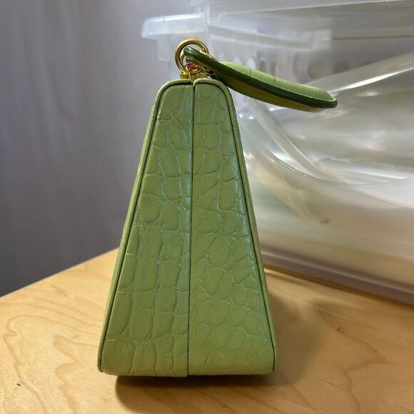 STAUD Kenny Croc-Embossed Leather Top Handle Bag Pistachio Green - Picture 3 of 12